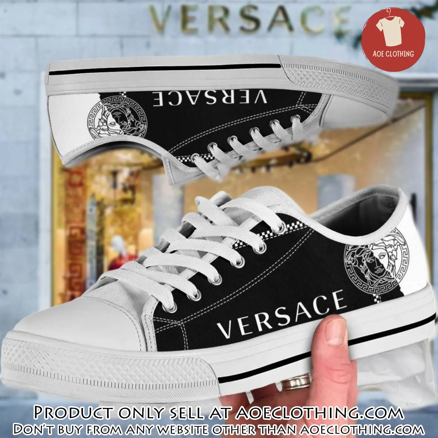 Versace black white medusa low top canvas shoes luxury brand gifts for men women aoe1500645